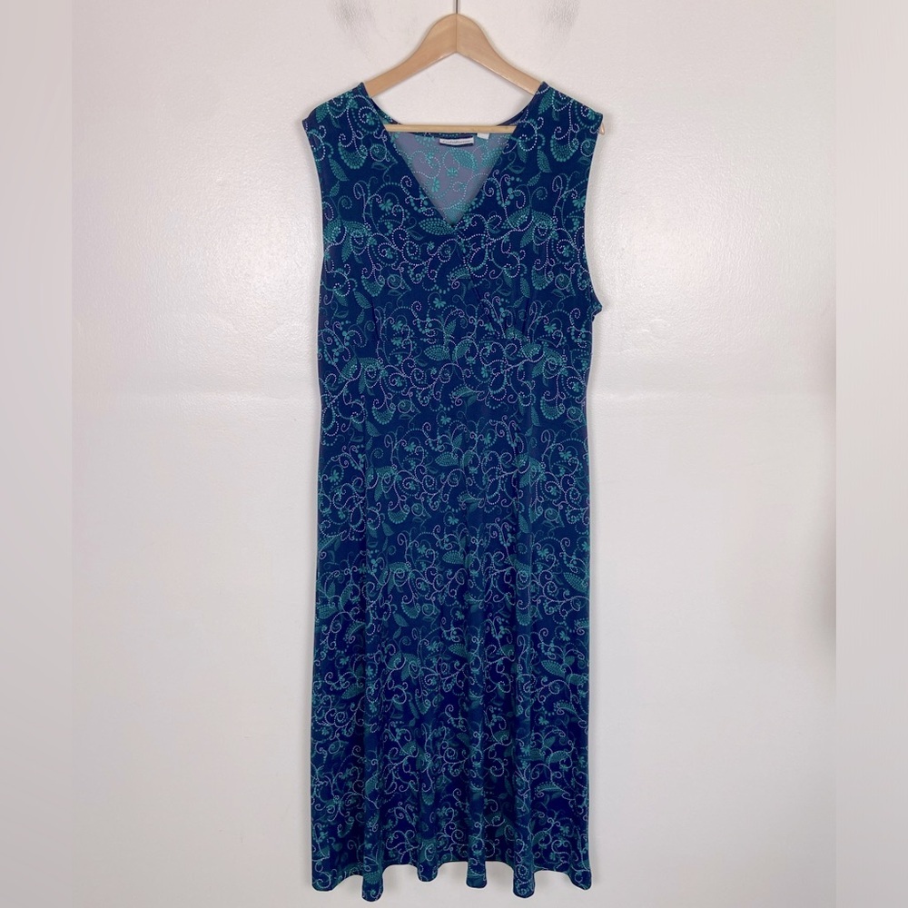 Croft & Barrow Floral Maxi Dress Size XL Blue Soft Knit Sleeveless Faux Wrap